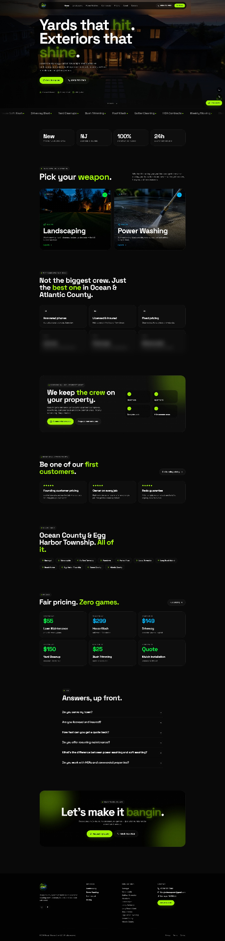 Bangin CleanUp Crew homepage — bold landscaping and pressure washing website built by LeadLink